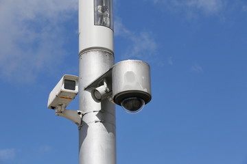 CCTV in front of cloudy sky, Glasgow, Scotland, Great Britain