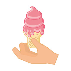 hand with ice cream in waffle cone