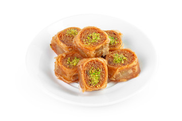 Turkish Ramadan Dessert Baklava isolated on white