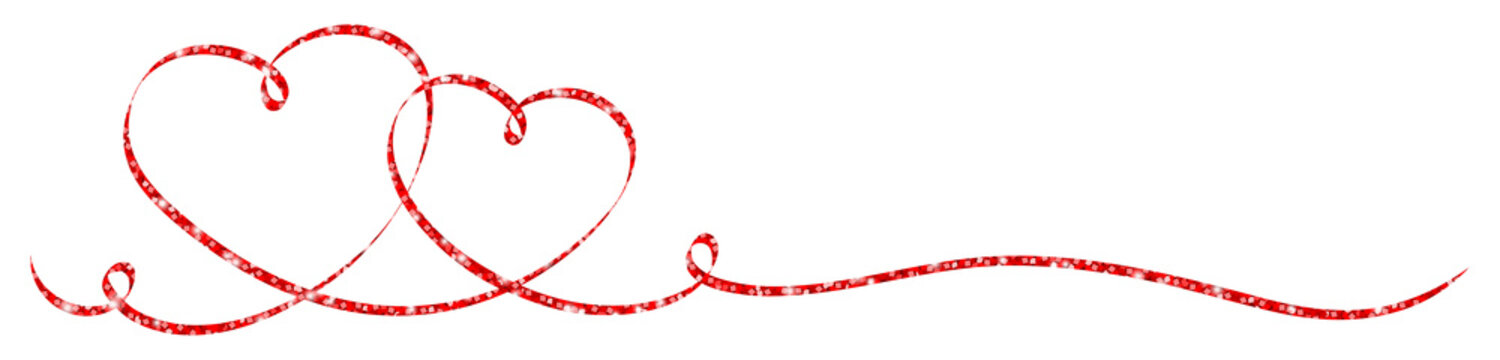 2 Connected Red Calligraphy Hearts Glitter Ribbon Banner