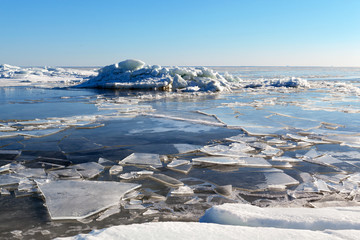 Melting ice hummocks on the Baltic Sea
