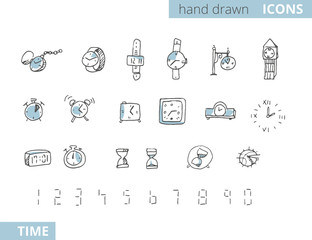hand drawn set of Time themed icons