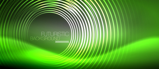 Fototapeta premium Neon circles abstract background, shiny lines