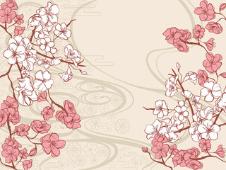 手書き風の桜の和柄の背景