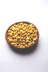 Roasted Phool Makhana or Crispy Lotus pops Seed served in a bowl, selective focus