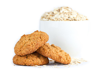 Isolated oatmeal cookies and cereals on a white background