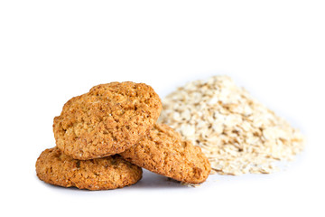 Isolated oatmeal cookies and cereals on a white background