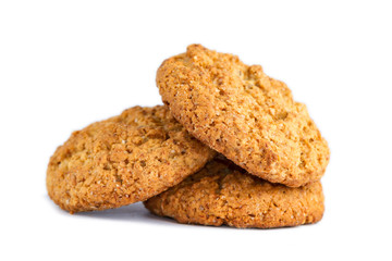 Isolated oatmeal cookies and cereals on a white background
