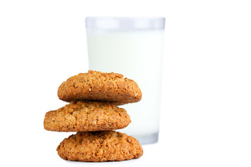 Isolated oatmeal cookies and cereals on a white background