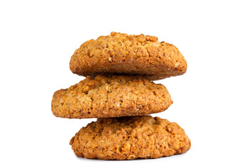 Isolated oatmeal cookies and cereals on a white background