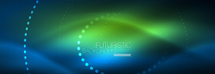 Glowing neon circle line dots, round line design, abstract style on black background. Neon abstract round circles Magic neon lights and glowing dots