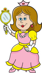 Cartoon illustration of a princess holding a mirror.