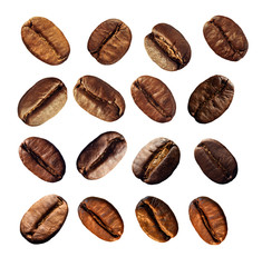 coffee grains isolated on white background close-up.