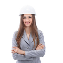 portrait of a young woman architect.isolated on white