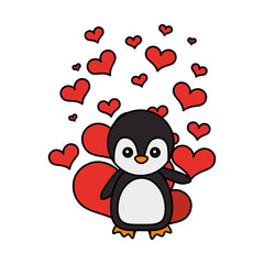 Fototapeta premium cute penguin hearts valentines day
