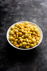 Roasted Phool Makhana or Crispy Lotus pops Seed served in a bowl, selective focus