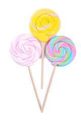 Colorful lollipops isolated on white background. Studio shot