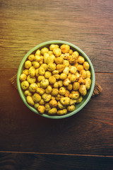 Roasted Phool Makhana or Crispy Lotus pops Seed served in a bowl, selective focus
