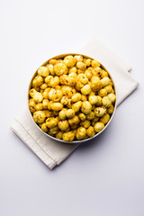 Roasted Phool Makhana or Crispy Lotus pops Seed served in a bowl, selective focus