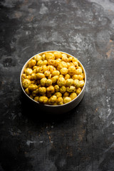 Roasted Phool Makhana or Crispy Lotus pops Seed served in a bowl, selective focus