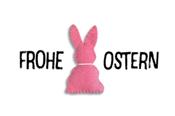 Rosa Osterhase auf weise Hintergrund mit Frohe Ostern Text