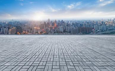 Panoramic skyline and buildings with empty concrete square floor,chongqing,china