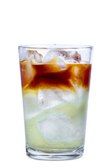 Isolated glass of cold cocktail with ice cubes on a white background. Cold drinks 