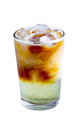 Isolated glass of cold cocktail with ice cubes on a white background. Cold drinks 