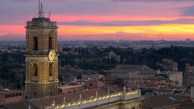 Rome, Italy. Panning shot of Tabularium at sunset. 4K, UHD