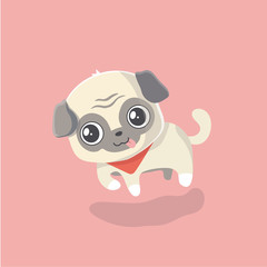 Cute puppy pug on pastel background.