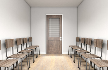Empty Waiting Room Chairs And Office Door