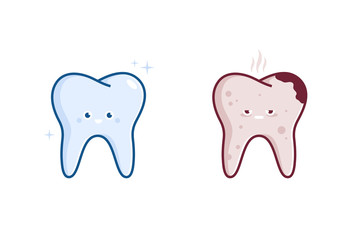 Illustration of Healthy teeth and diseased teeth