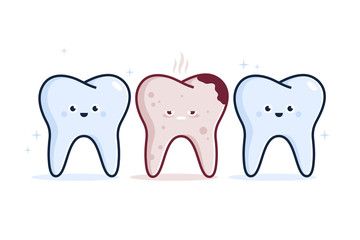 Illustration of Healthy teeth and diseased teeth