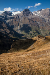 View of mountain with blue sky from Grossglockner High Alpine Road in Austria