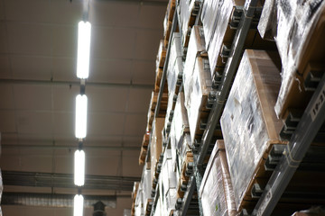 Background of warehouse or storehouse industrial and logistic company.Warehousing on the floor and called the high shelves