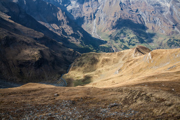 View of mountain with blue sky from Grossglockner High Alpine Road in Austria