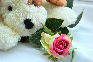 fur toy and rose