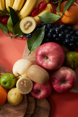 Fototapeta na wymiar Closeup, a wide variety of fruits background 
