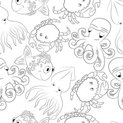  vector illustration sea creatures coloring pattern