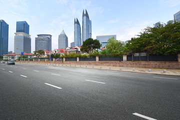The expressway and the modern city skyline,qingdao,china