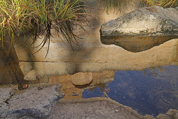Römersteinbruch im Wasser gespiegelt
