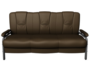 Modern brown suede couch isolated on white background. Front view. Cutout object. 3D illustration
