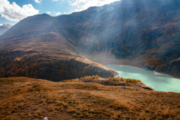 View of mountain with blue sky from Grossglockner High Alpine Road in Austria