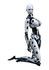 3D Rendering Female Robot on White