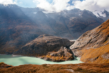 View of mountain with blue sky from Grossglockner High Alpine Road in Austria