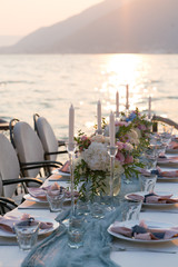 Fototapeta premium beautifully decorated table with flowers for wedding dinner