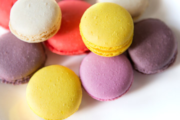 Colorful macaron or macaroon on white background