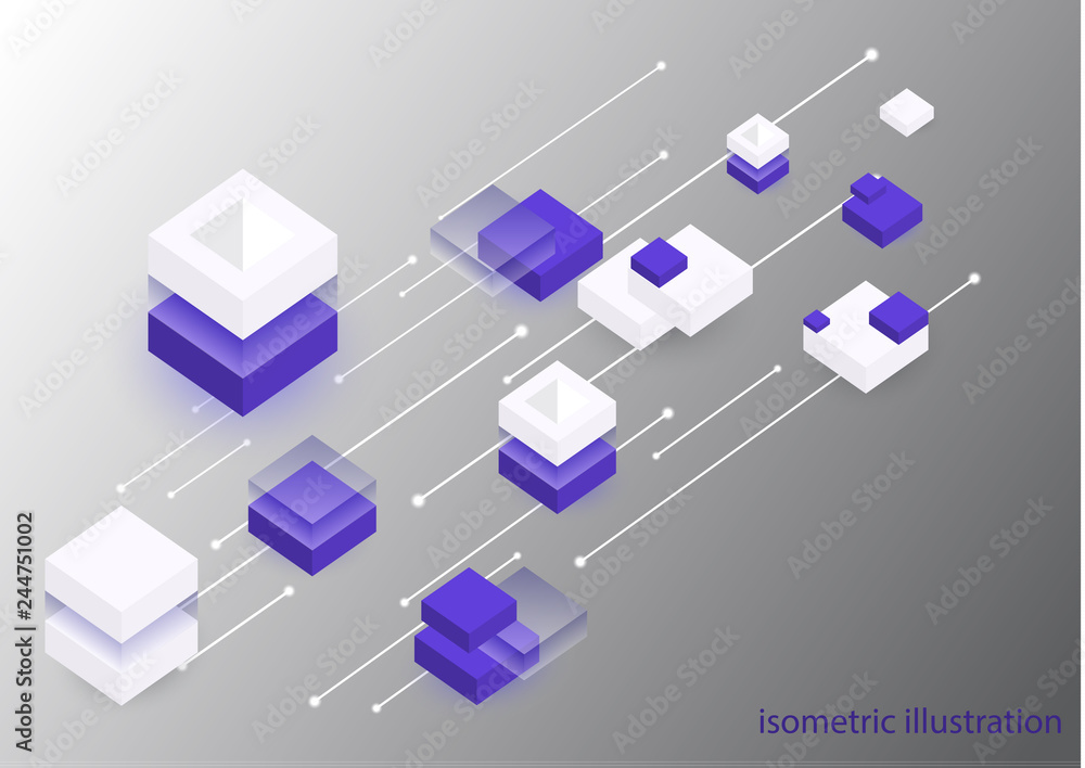 Poster modern isometric background. blockchain concept banner with cubes and blocks.