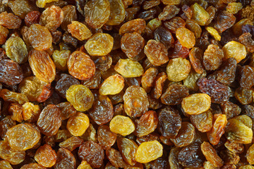 Raisins as background. Grape Raisin texture. Top view
