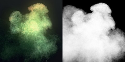 Chemical cloud of green smoke mixing on black background 3d rendering